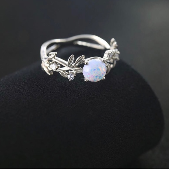 Opal & Leaves Stainless Steel Ring - Picture 1 of 7